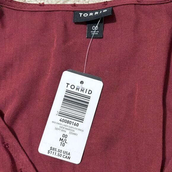 NEW TORRID Women's Midi Swiss Linen Wrap Surplice Dress size M/L - Picture 9 of 12